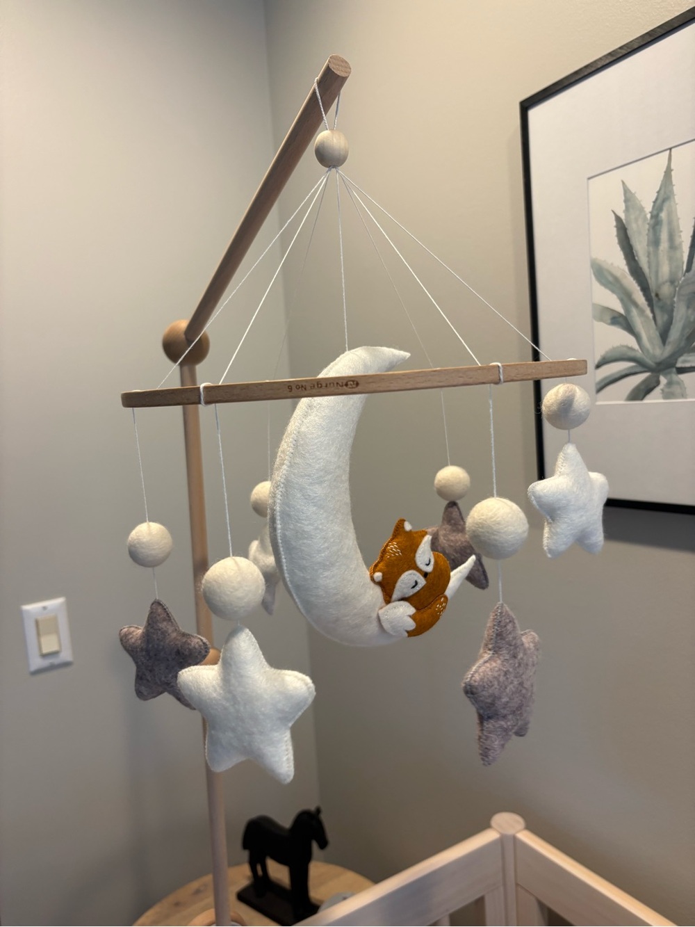 Wooden Baby Mobile with Moon, Fox & Stars